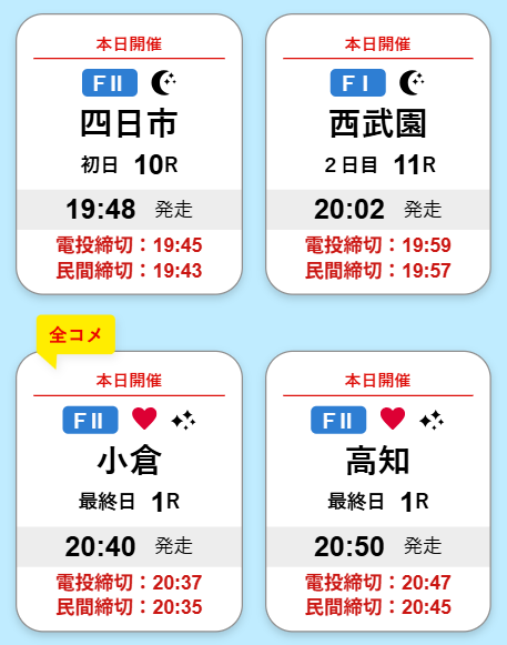 「全コメ」というアイコンが付いているレース